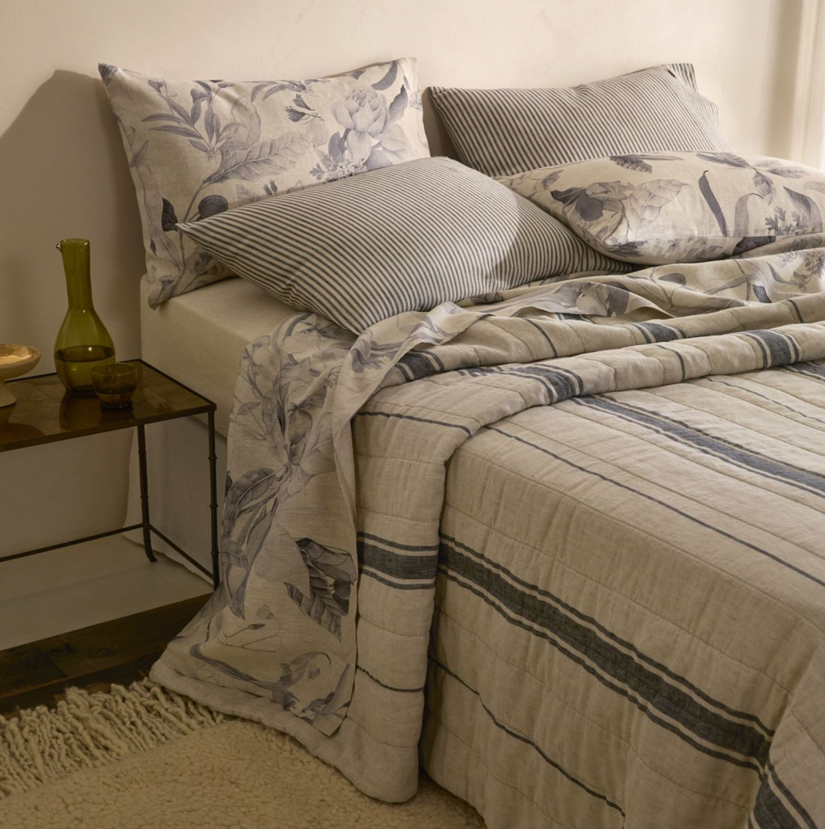 Abbotson Linen Wide Ticking Stripe Bed Cover