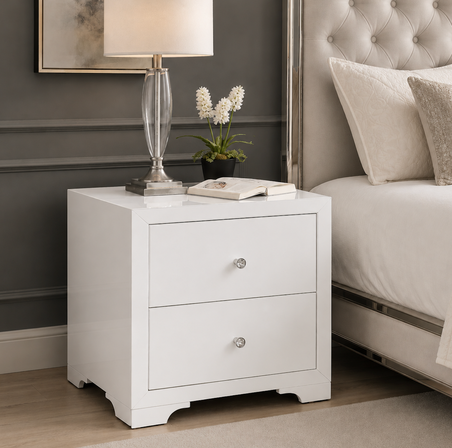 Boulevard Bedside Table In White