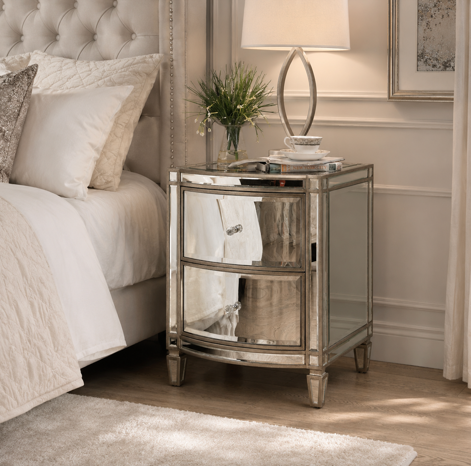 Rochelle Mirror 2 Drawer Bedside Table