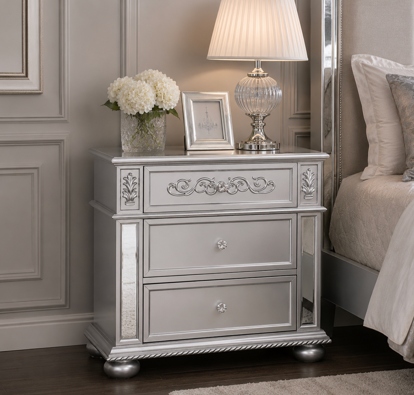 Azha Bedside Table - Silver