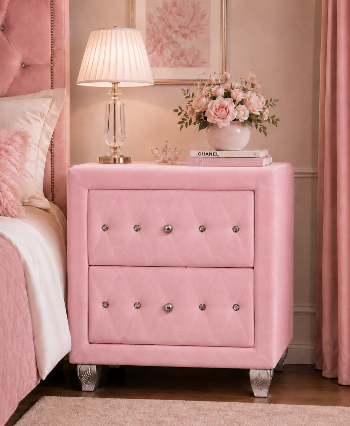 Zohar Bedside Table - Pink