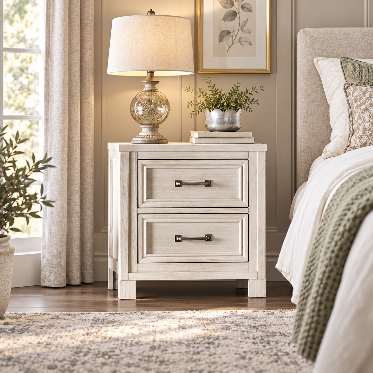 Tywyn Bedside Table - Antique White