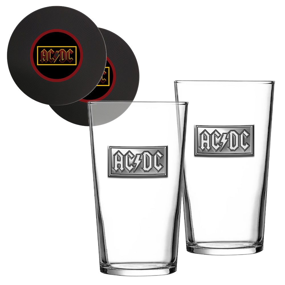 AC/DC Beer Glasses and Coaster Set
