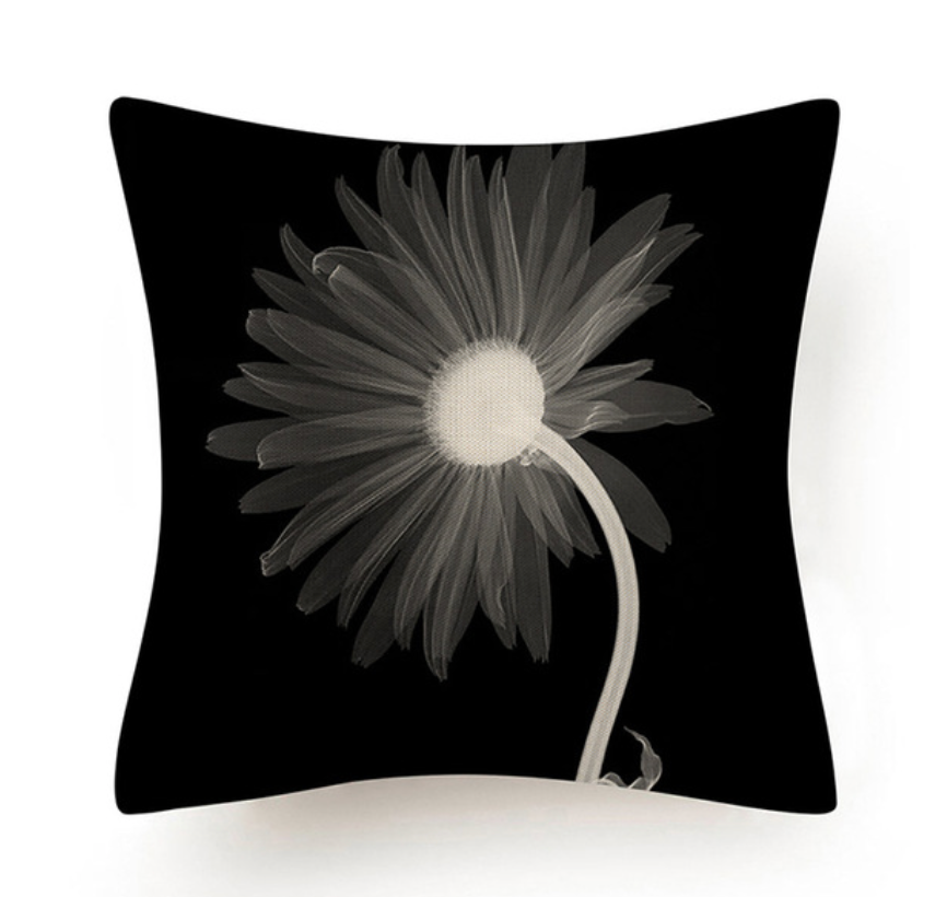 Black and White Abstract Flower Cushion VII