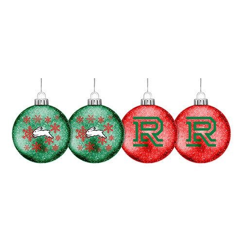 South Sydney Rabbitohs S/4 Glitter Baubles