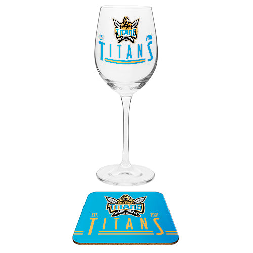 Gold Coast Titans Wine & Coaster Set