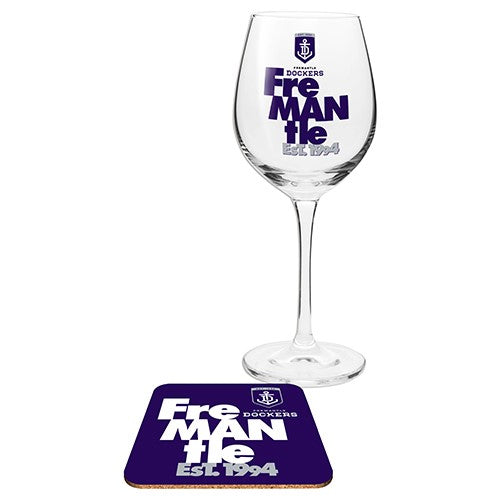 Fremantle Dockers Wine Glass & Coaster Set