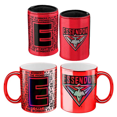 Essendon Bombers Metallic Mug And Can Cooler Pack