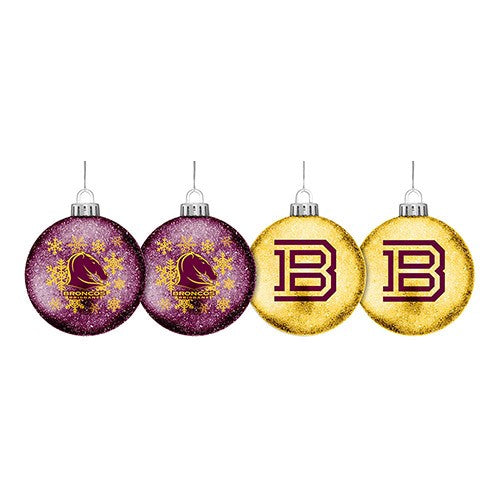 Brisbane Broncos S/4 Glitter Baubles