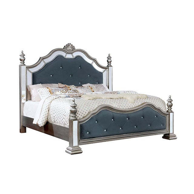 Azha Mirrored & Upholstered Bed Frame