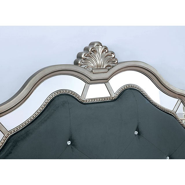 Azha Mirrored & Upholstered Bed Frame