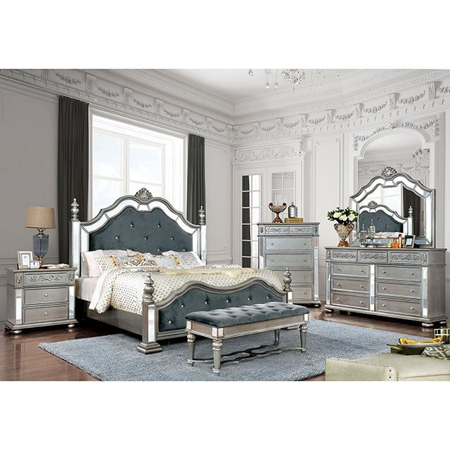 Azha Mirrored & Upholstered Bed Frame