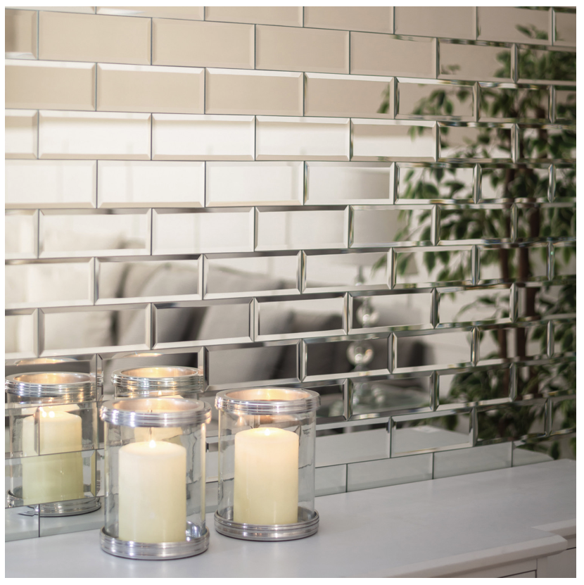 Rectangle Silver Mirrored Bevelled Wall Tiles - 22 Pack