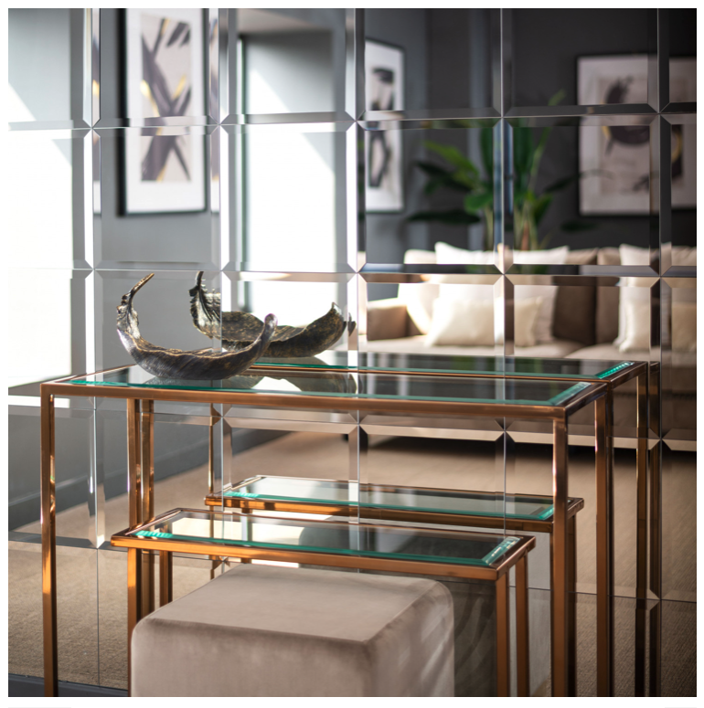 Square Silver Mirrored Bevelled Wall Tiles - 6 Pack
