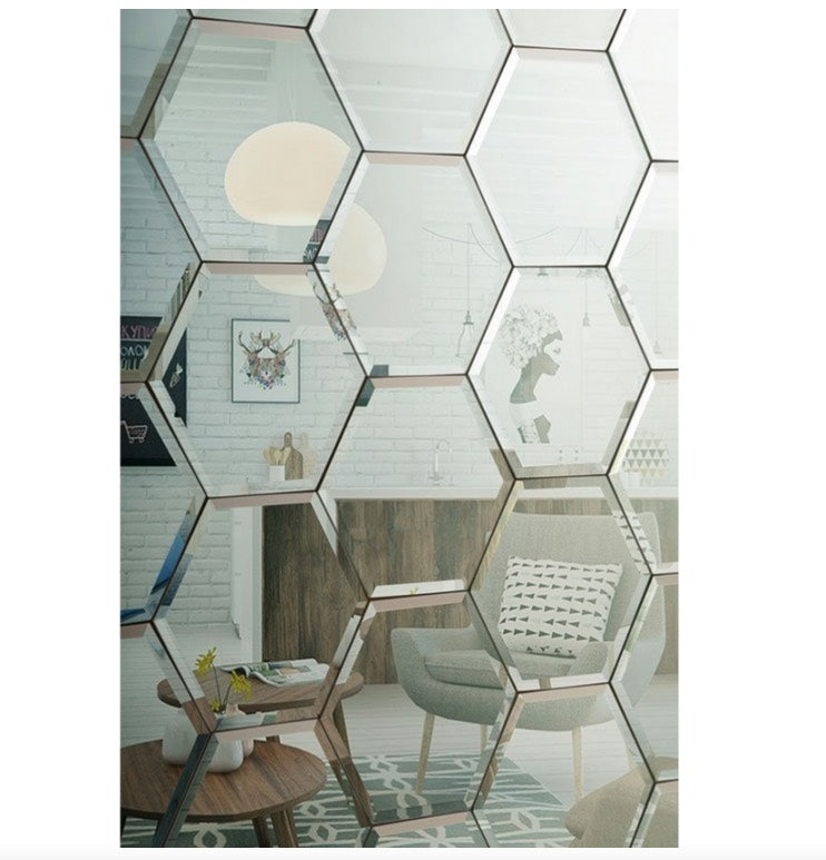 Hexagonal Silver Mirrored Bevelled Wall Tiles - 18 Pack