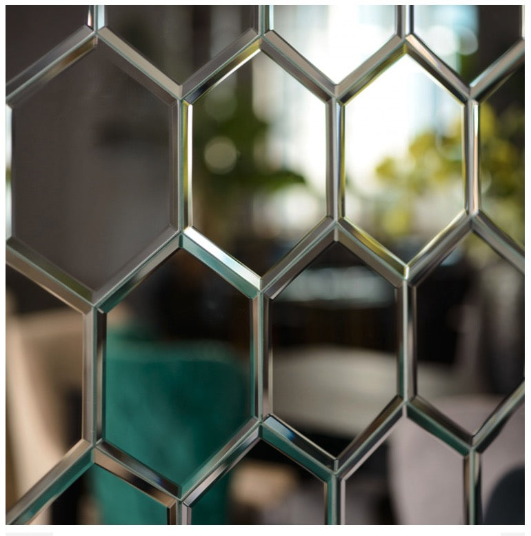 Hexagonal Silver Mirrored Bevelled Wall Tiles - 18 Pack