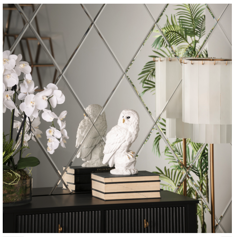 Diamond Shape Silver Mirrored Bevelled Wall Tiles - 6 Pack