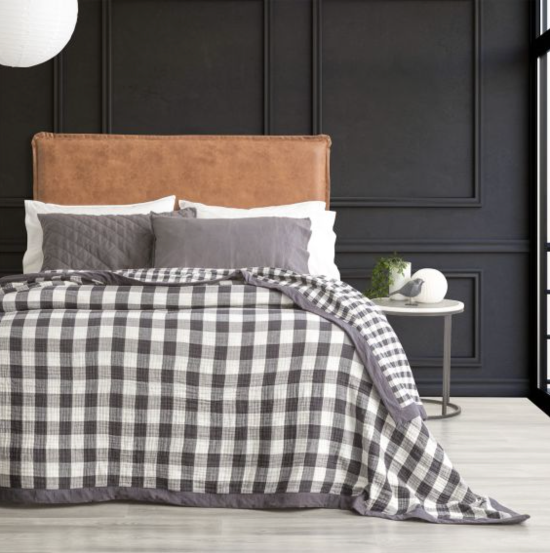 Gingham Washed Cotton Yarn Dyed Textured Blanket