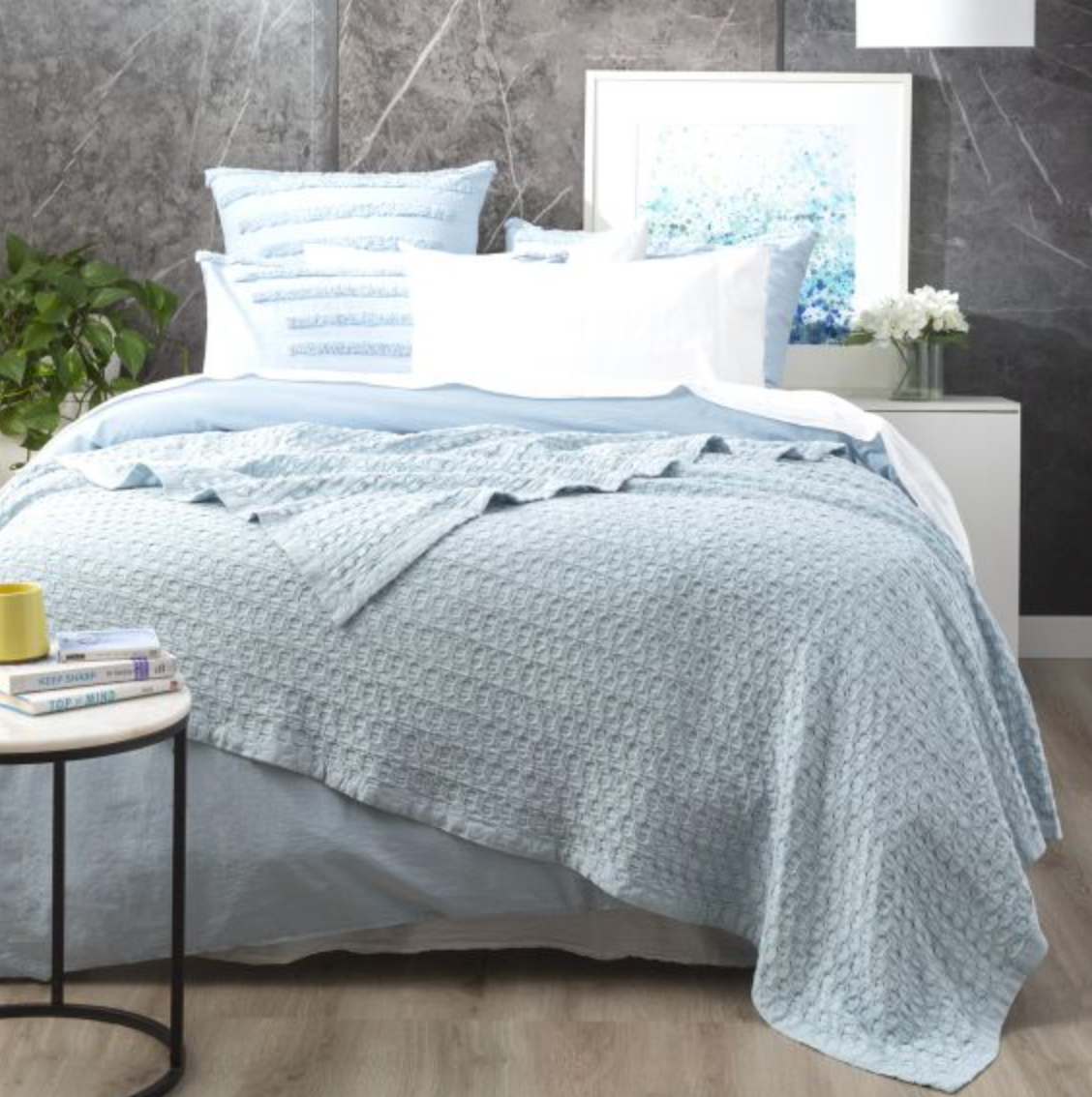 Lexico Washed Cotton Textured Waffle Blanket