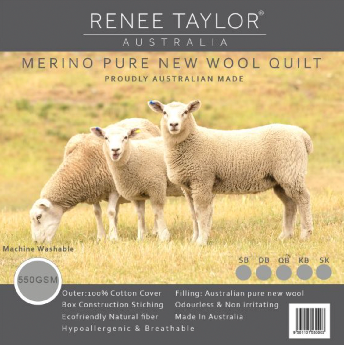 Renee Taylor Australian Made Pure Merino Wool 550GSM Quilt