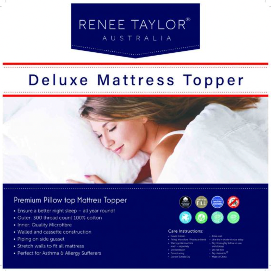 Renee Taylor Deluxe 1000 GSM High Loft Fully Fitted Mattress Topper