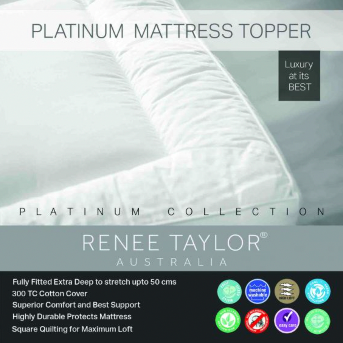 Renee Taylor Platinum 1500 GSM High Loft Fully Fitted Mattress Topper