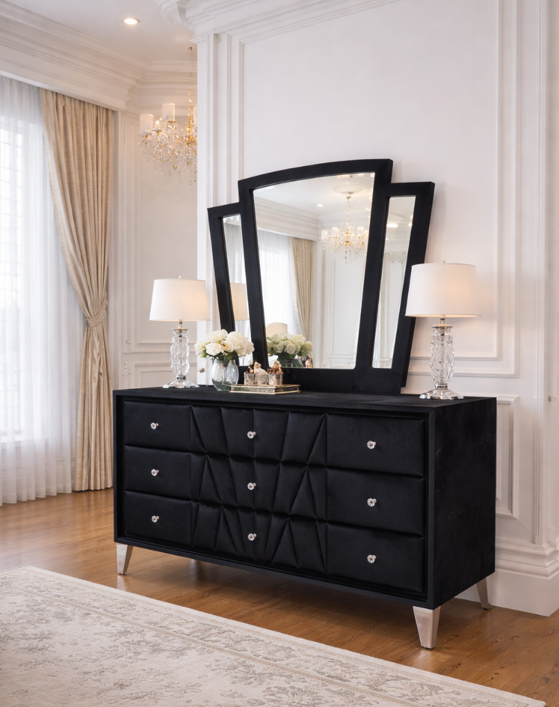 Carissa Dressing Table & Mirror - Black