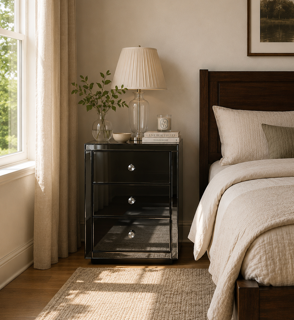 Venice Mirrored Bedside Table - Smoke