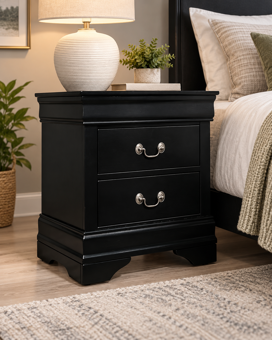 Louis Philippe Bedside Table - Black