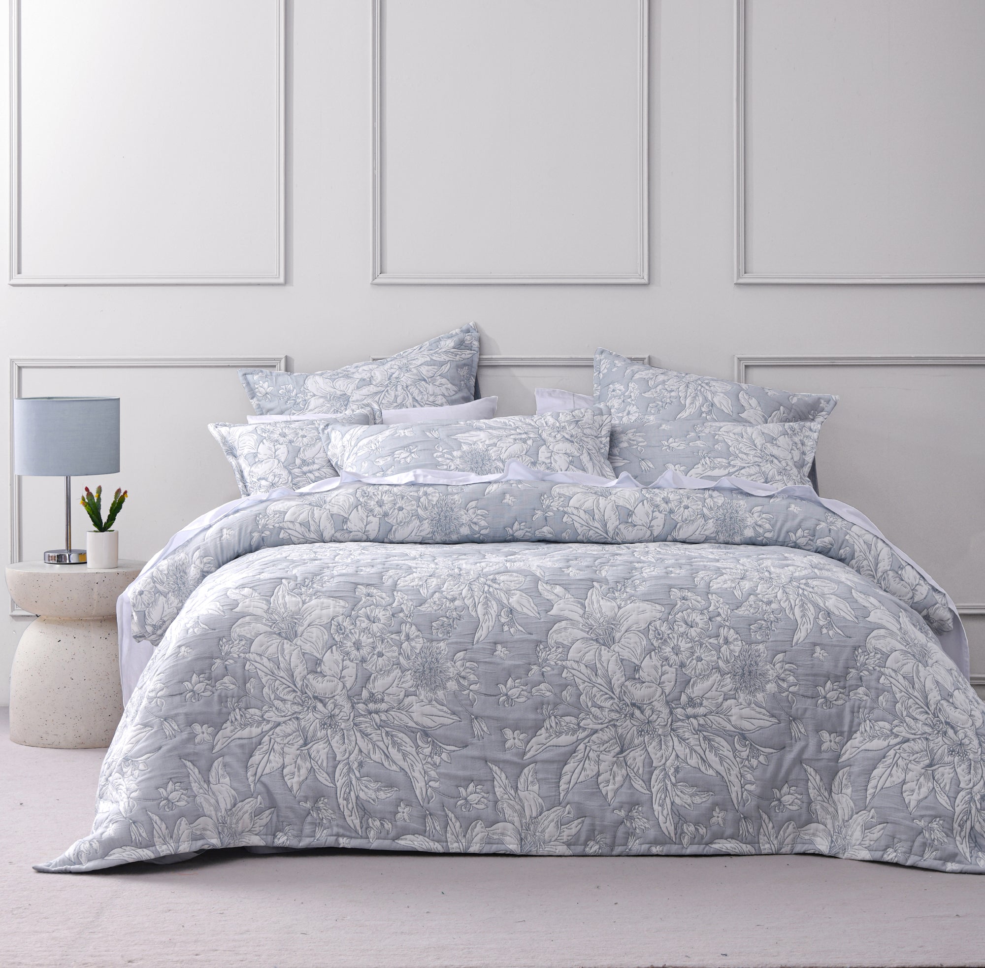 Whispering Lily Quilt Cover Set Powder Blue