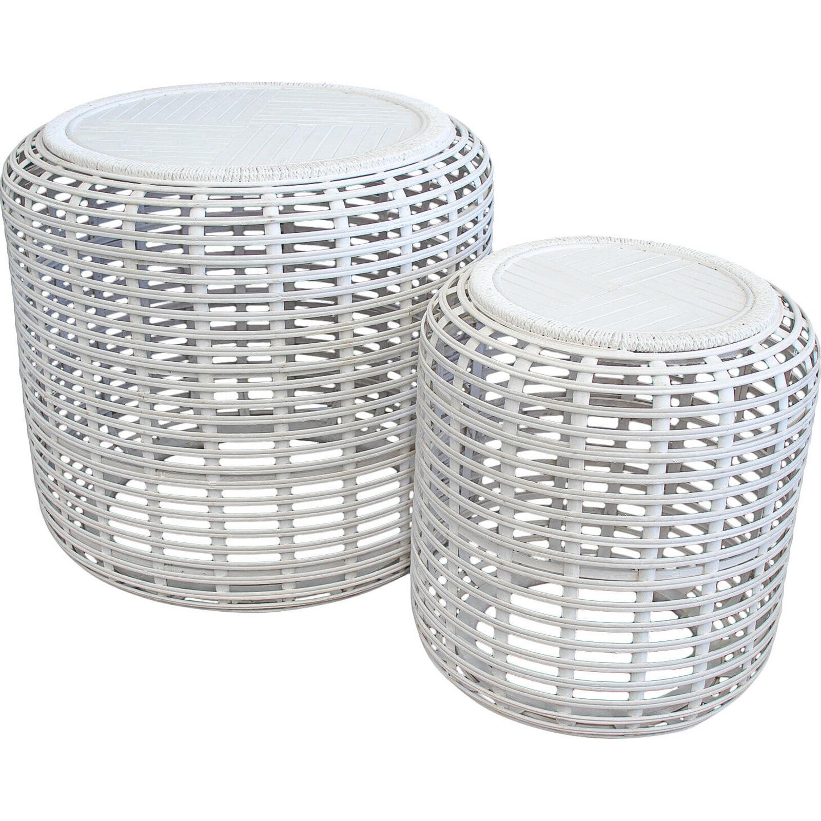 Drum Side Tables Set of 2 White Wash