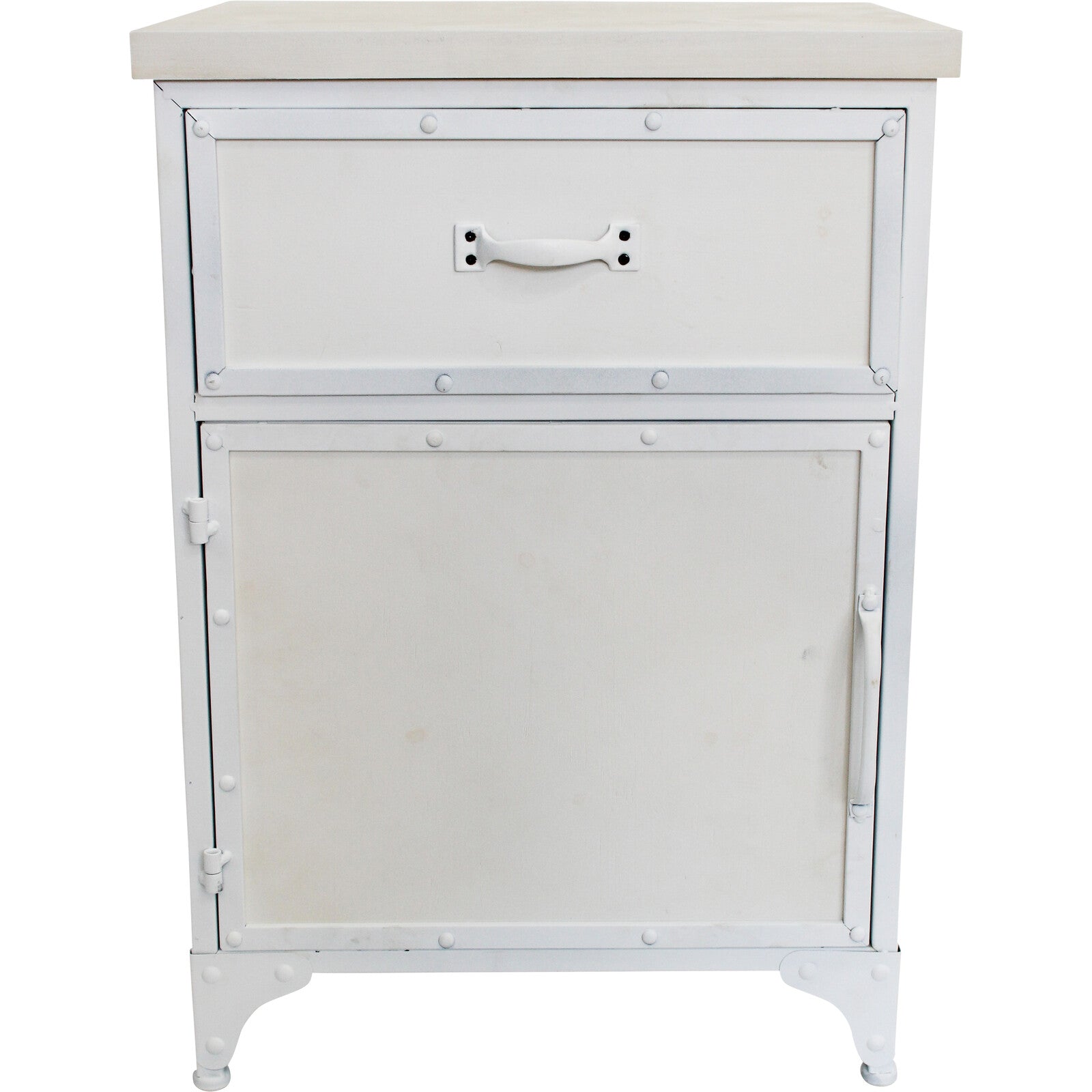 Metal & Timber Bedside Table White