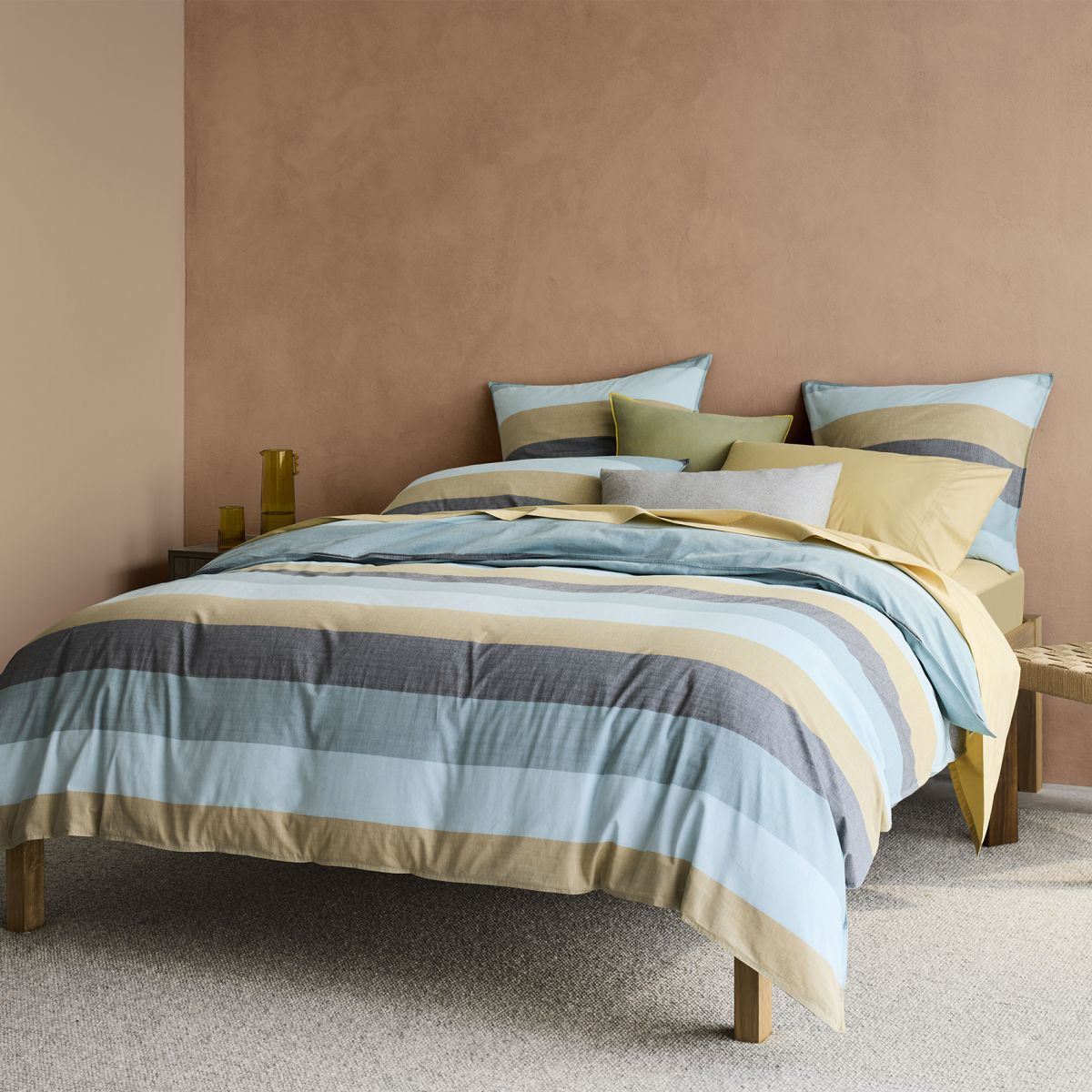 Reilly Club Stripe Quilt Cover Set - Blue Grass