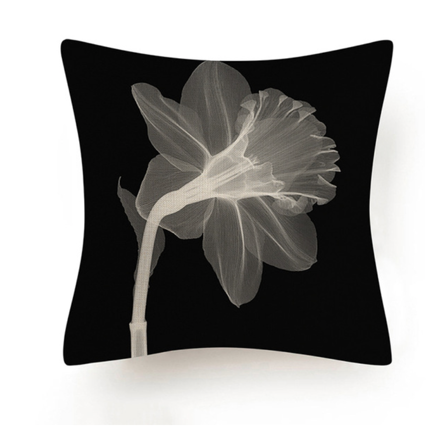 Black and White Abstract Flower Cushion III