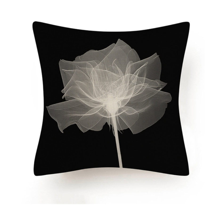 Black and White Abstract Flower Cushion V