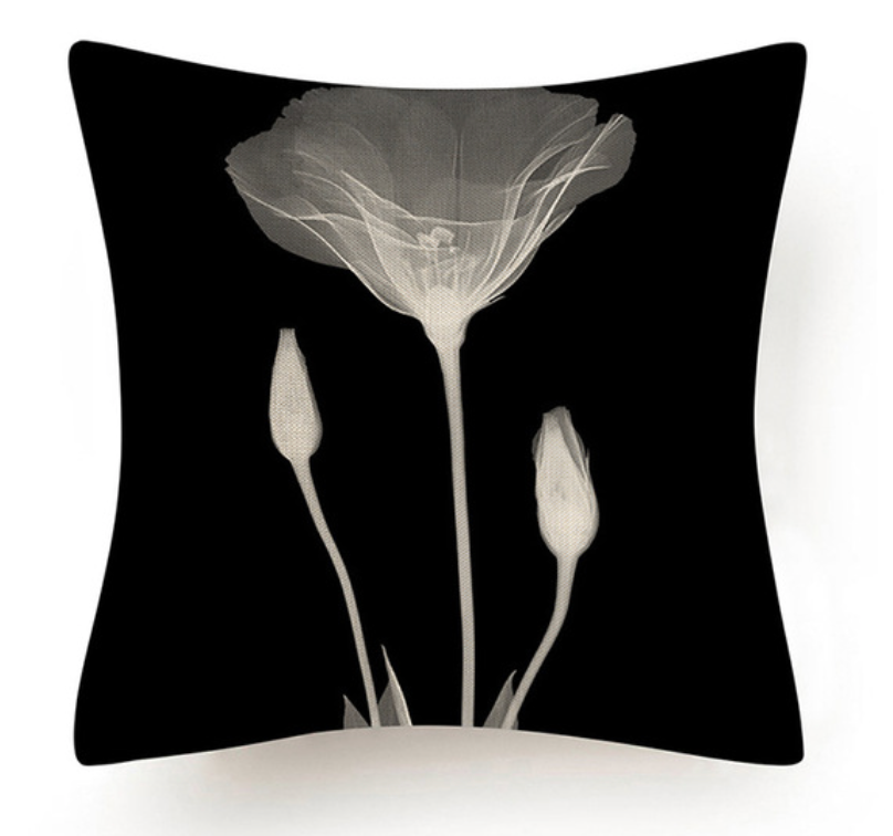 Black and White Abstract Flower Cushion IV