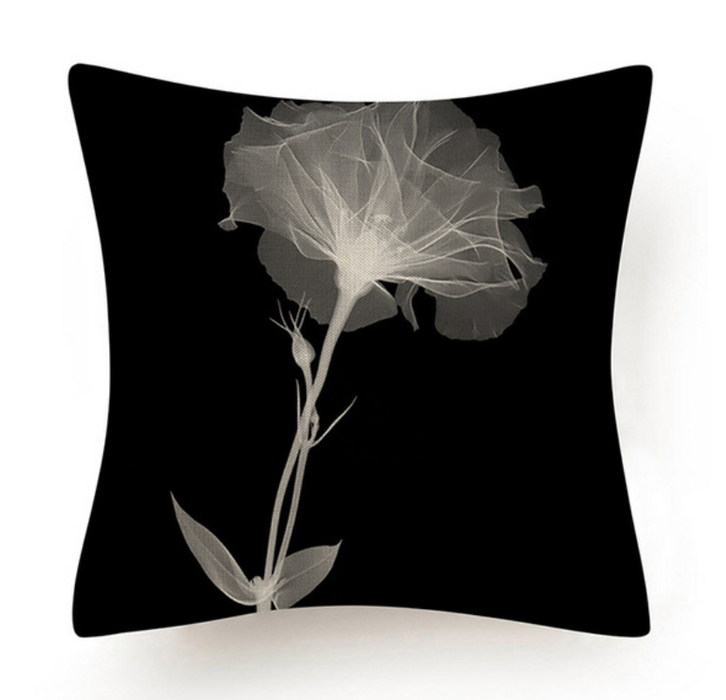 Black and White Abstract Flower Cushion II