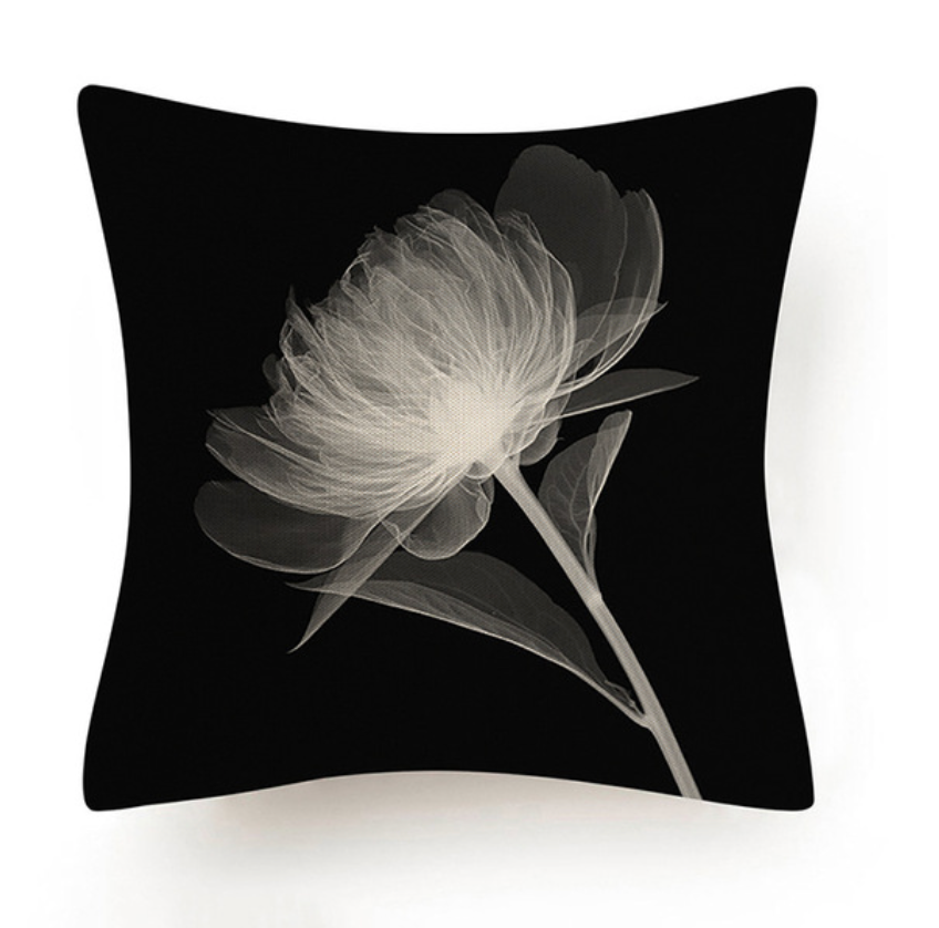 Black and White Abstract Flower Cushion VI