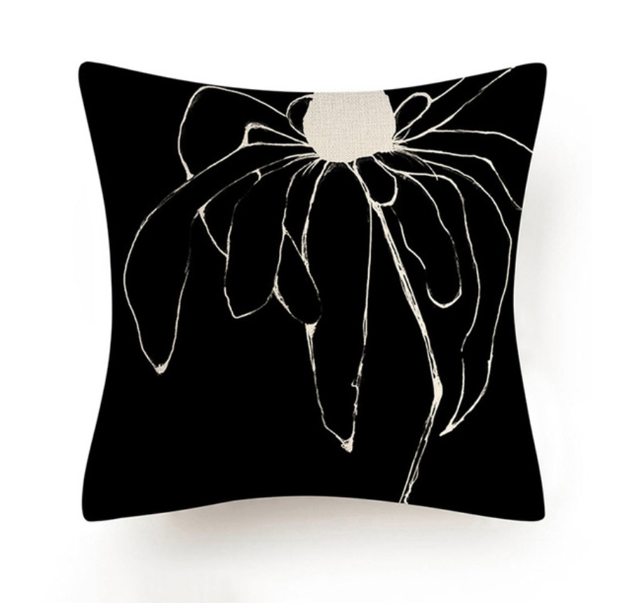 Black and White Abstract Flower Cushion