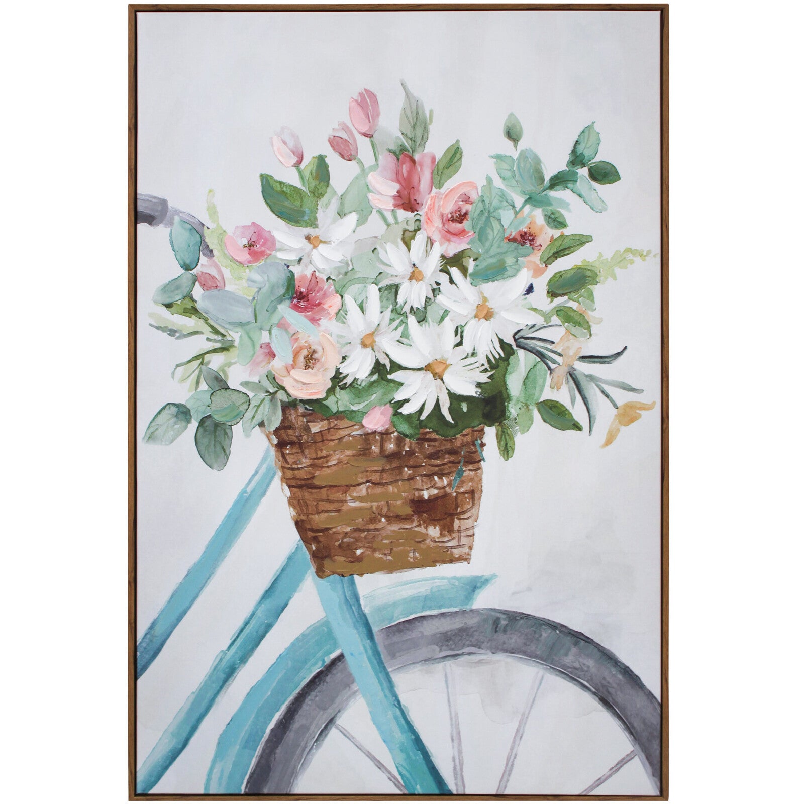 Floral Bike Basket Framed On Canvas