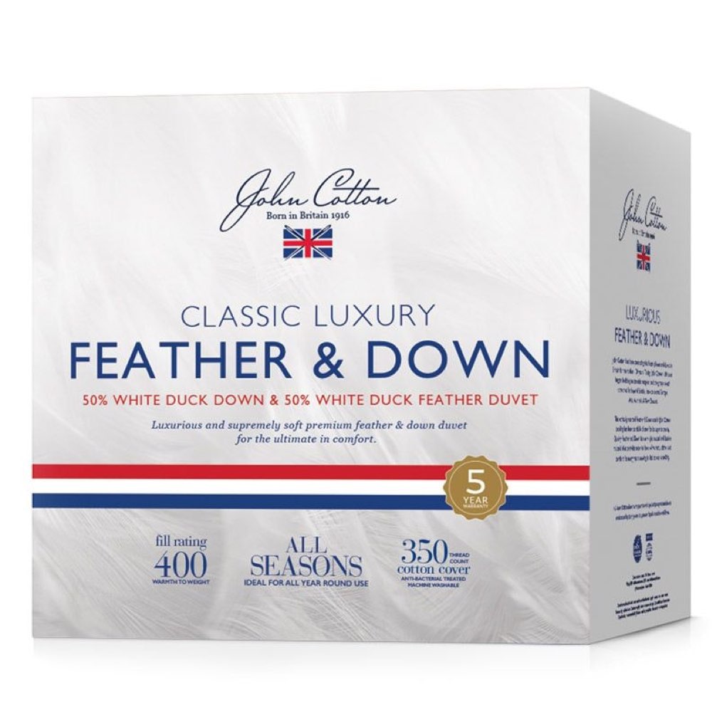 John Cotton Classic 50% White Duck Down & Feather Quilt