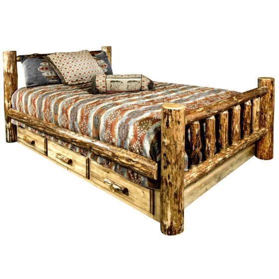 Glacier Country Wood Bed Frame - With Drawers