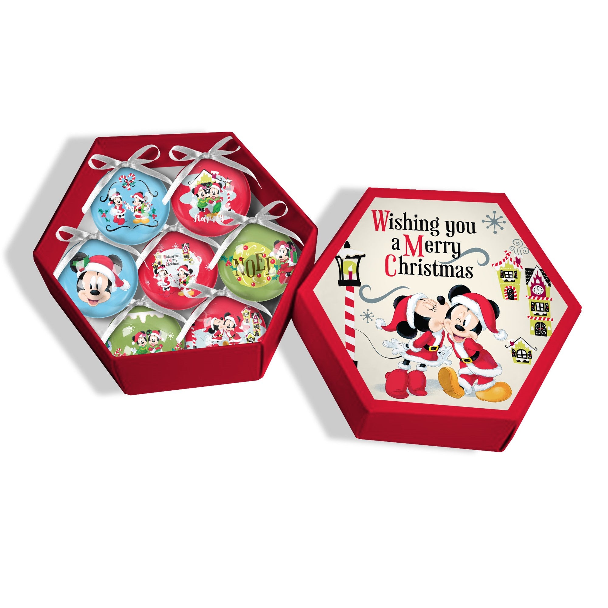 Mickey and Minnie Mouse Christmas Bauble Set Of 7