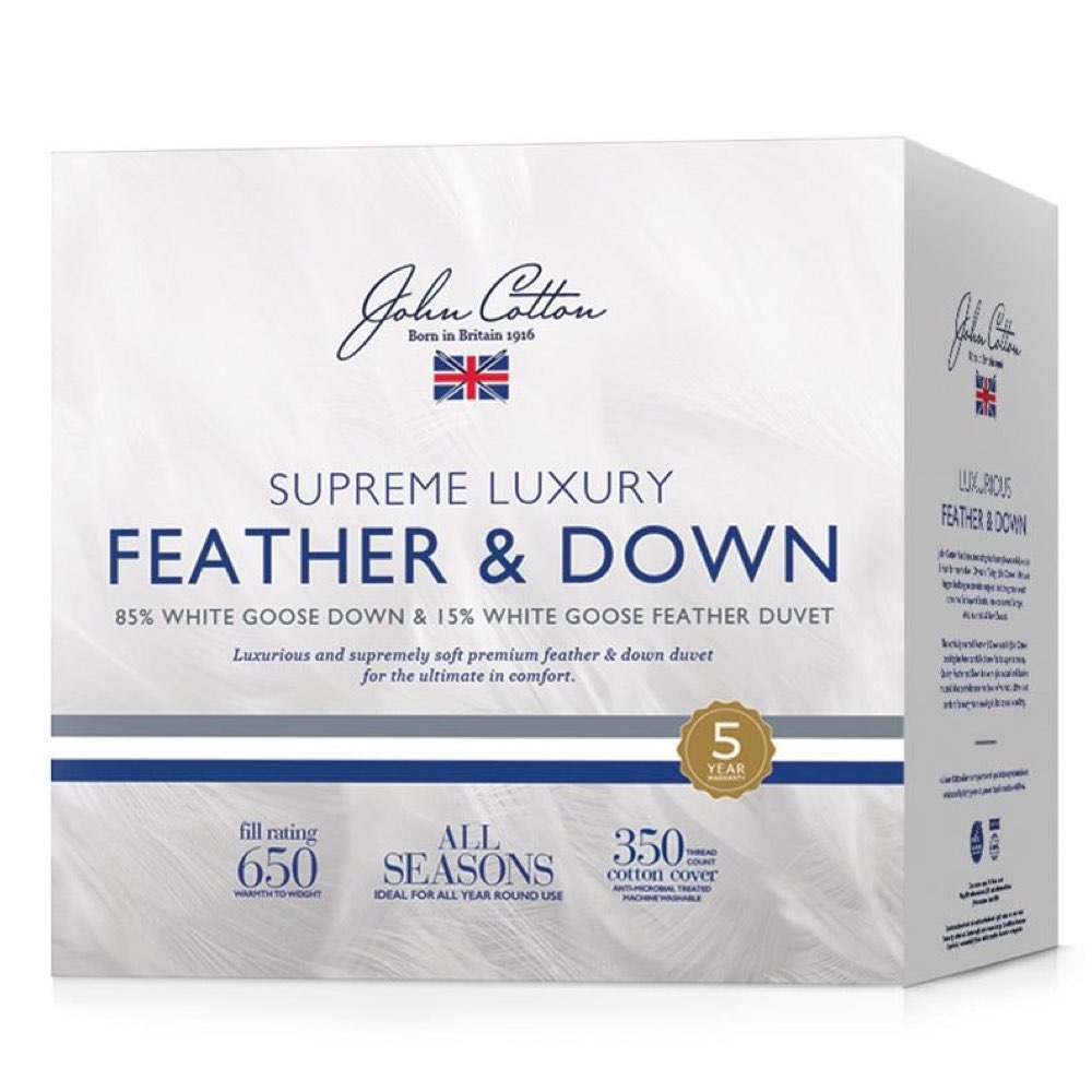 John Cotton  85/15 White Goose Down & Feather Quilt
