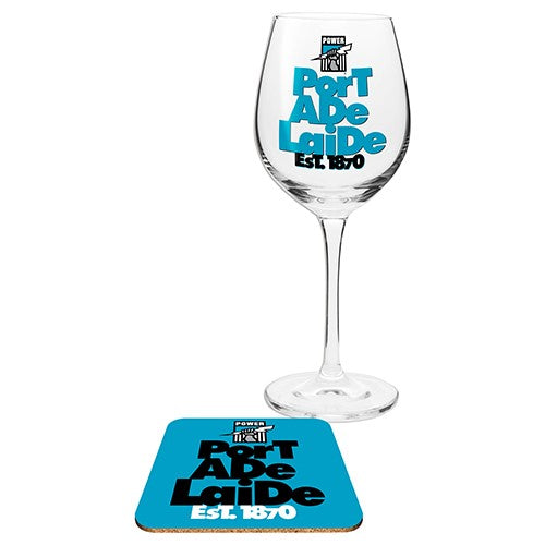 Port Adelaide Power Wine Glass & Coaster Set