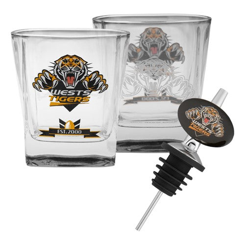Wests Tigers Set of 2 Spirit Glasses with Pourer