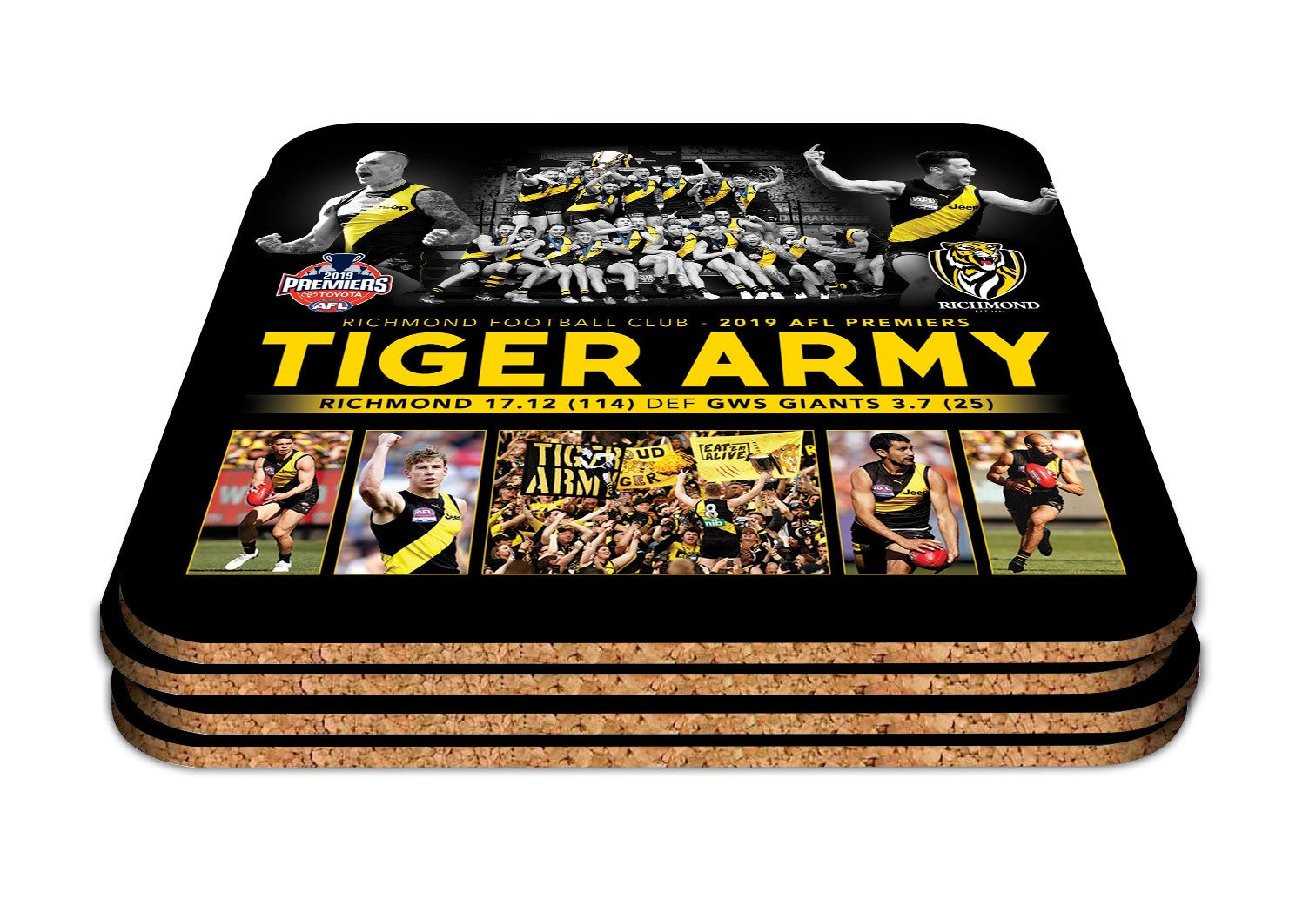 Richmond Tigers Premiers 2019 'Tiger Army' Pack of 4 Coasters