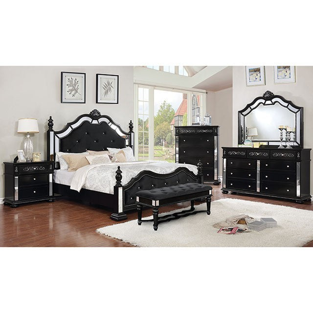 Azha Mirrored & Upholstered Bed Frame - Black