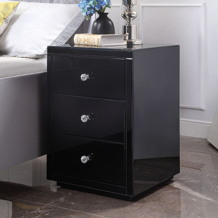 Venice Mirrored Bedside Table in Black