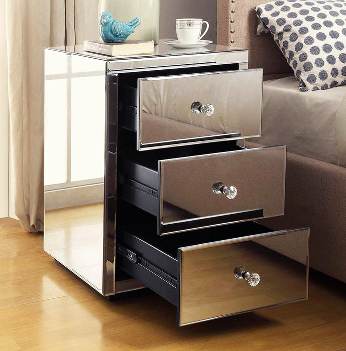 Venice Mirrored Bedside Table - Silver